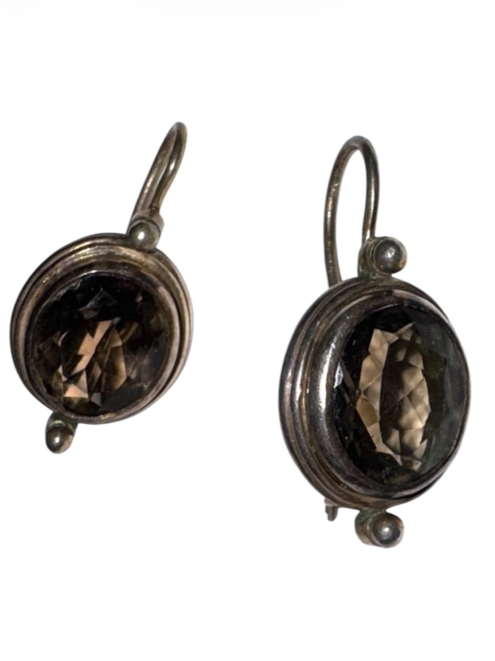 Vintage Oval Cut Smoky Quartz Drop Earrings in Sterling Silver